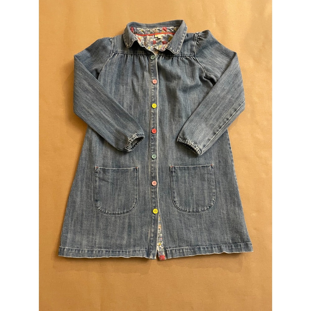Mini Boden Dress Girls Size 11-12 Denim Pockets Multi-Colored Buttons